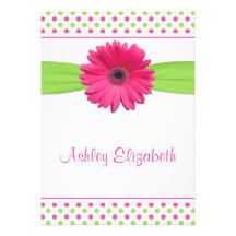 Invitation verte rose de baptême de point de polka