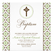 Invitation vintage de baptême de grâce (chocolat/v