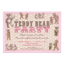 Invitation vintage de partie d'ours de nounours de
