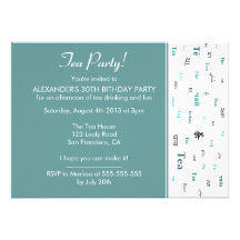 Invitations bleues turquoises d'anniversaire de th