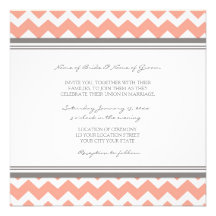 Invitations Chevron gris de corail de mariage