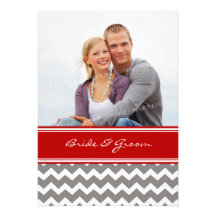 Invitations Chevron rouge gris de mariage de photo