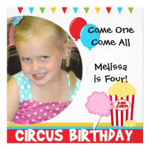 Invitations customisées d'anniversaire de cirque d