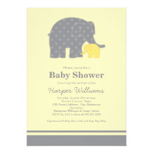 Invitations de baby shower d'éléphant | jaune et g