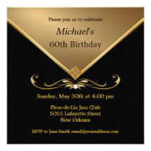 Invitations de Brithday de noir élégant de l'or de
