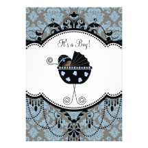 Invitations de douche de bébé de damassé de noir b