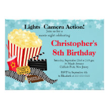 Invitations de fête d'anniversaire de soirée ciném