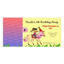 Invitations de fête d'anniversaire (poney rose) photocarte