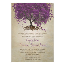 Invitations de mariage d'arbre de feuille de Purpl