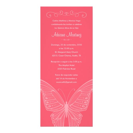 Invitations de Quinceanera de papillon de roses in