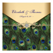 Invitations élégantes de mariage de paon d'or