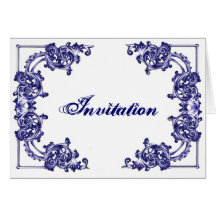 Invitations florales fleuries bleues de damassé de carte de vœux