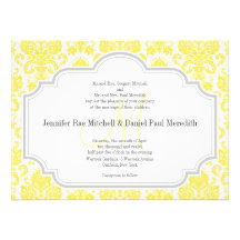 Invitations jaunes du monogramme M mariage damassé