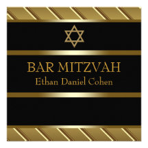 Invitations noires de Mitzvah de barre d'or