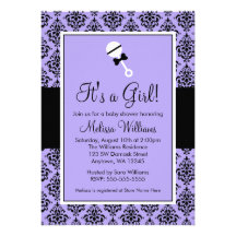 Invitations noires pourpres de baby shower de hoch