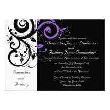 Invitations pourpres blanches noires de mariage de