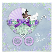 Invitations pourpres et vertes de baby shower