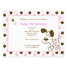 Invitations ROSES d'anniversaire de fille de CHIOT