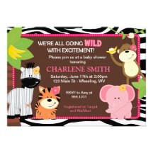 Invitations roses de baby shower de jungle d'impre
