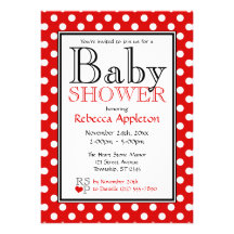 Invitations rouges de baby shower de point de polk
