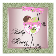 Invitations vertes roses de douche de bébé de dama
