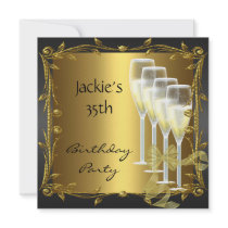 Invite 35th Birthday Party Elegant Black Gold
