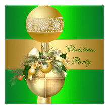 Invite Christmas Party Bright Green Gold Balls