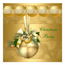 Invite Christmas Party Gold Balls Gold Swirls