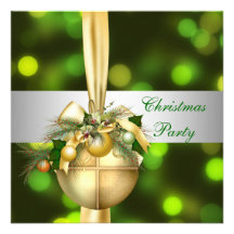 Invite Christmas Party Gold Yellow Green Balls