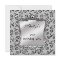 Invite Elegant 50th Birthday Silver Black White F2
