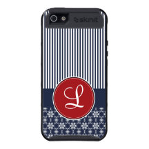 iPhone 5 Case Custom Monogram, Navy Red Pattern