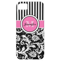 iPhone rayé blanc noir rose 5 de damassé de monogr Étui iPhone 5