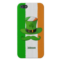 Ireland Flag & Shamrock Leprechaun Hat Mustache Cases For iPhone 5