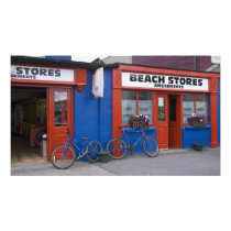 Ireland, Strandhill. Storefronts with bicycles