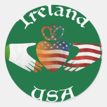 Ireland USA Claddagh Design Round Stickers