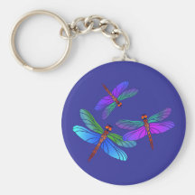 Iridescent Dive Bombing Dragonflies Key Chain