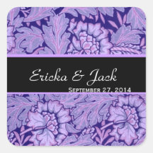 Iris  and Royal Purple Vintage Damask Wedding Stickers