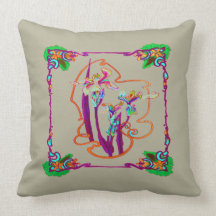IRIS DESIGN PILLOW, COLOR OUTLINES AGAINST GREY