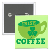 IRISH COFFEE with cup and shamrock for ST PATRICKS Button