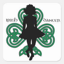 Irish Dancer Hardshoe/Forest Green Heart Shamrock Square Stickers