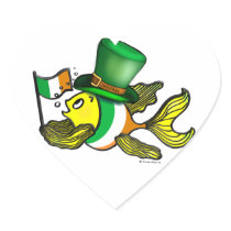 IRISH FLAG FISH funny cute Fish with Ireland flag Heart Sticker