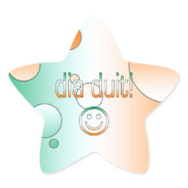 Irish Gaelic Gifts Hello / Dia Duit + Smiley Face Star Stickers