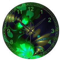 Irish Goblin Abstract Fractal Emerald Gold Ribbons Clocks