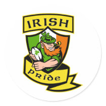 Irish leprechaun rugby player celtic flag Ireland Round Sticker