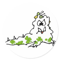Irish Shamrock Cartoon Slug Monster Round Stickers