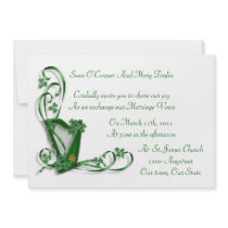 Irish Wedding invitation Harp shamrocks and ribbon