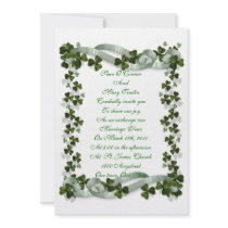 Irish Wedding invitation shamrocks and ribbon
