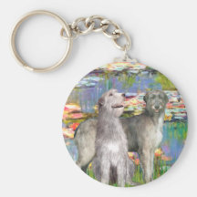 Irish Wolfhound Pair - Lilies 2 Key Chain