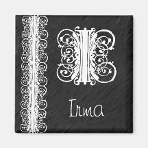 Irma I Monogram White Lace on Black Magnet