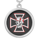 Iron cross black red skull graphic design necklace